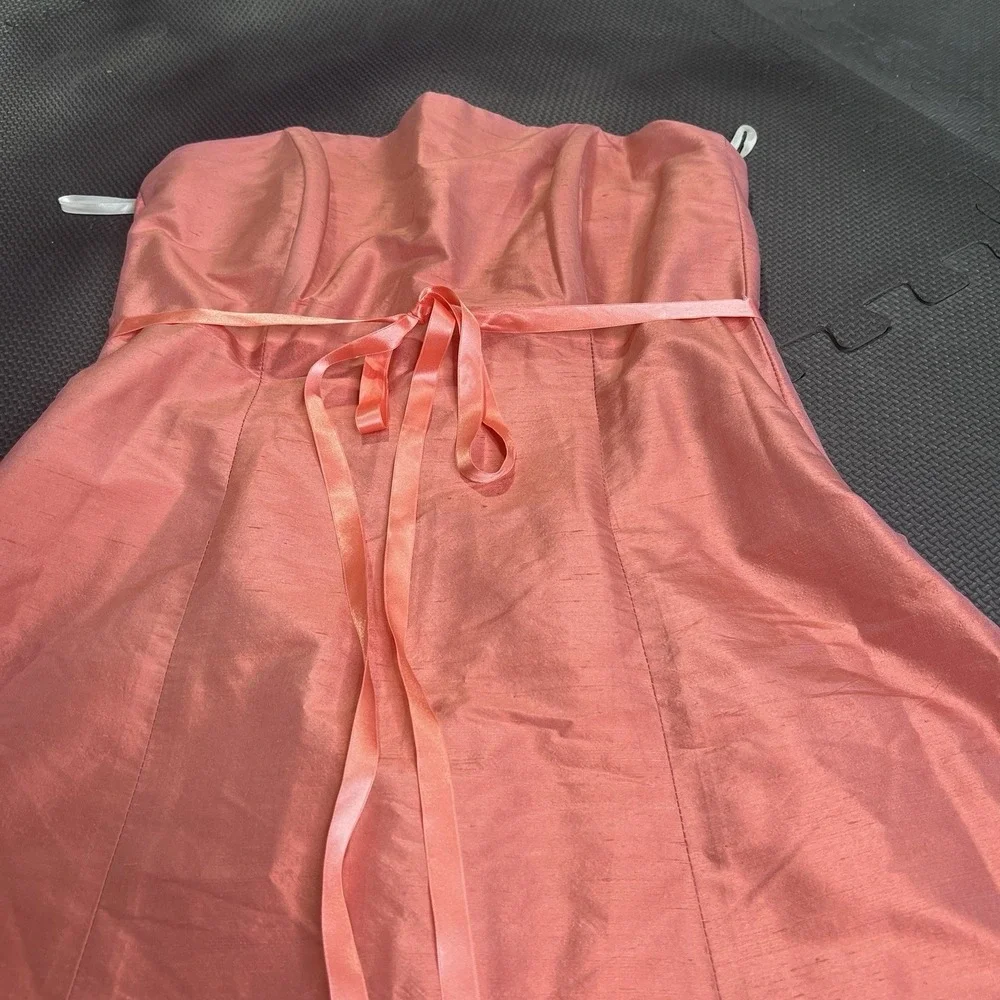 Cicada Strapless Red Silk Dress‎ Fit & Flare Cocktail Formal USA Made Med Orange - Picture 4 of 12